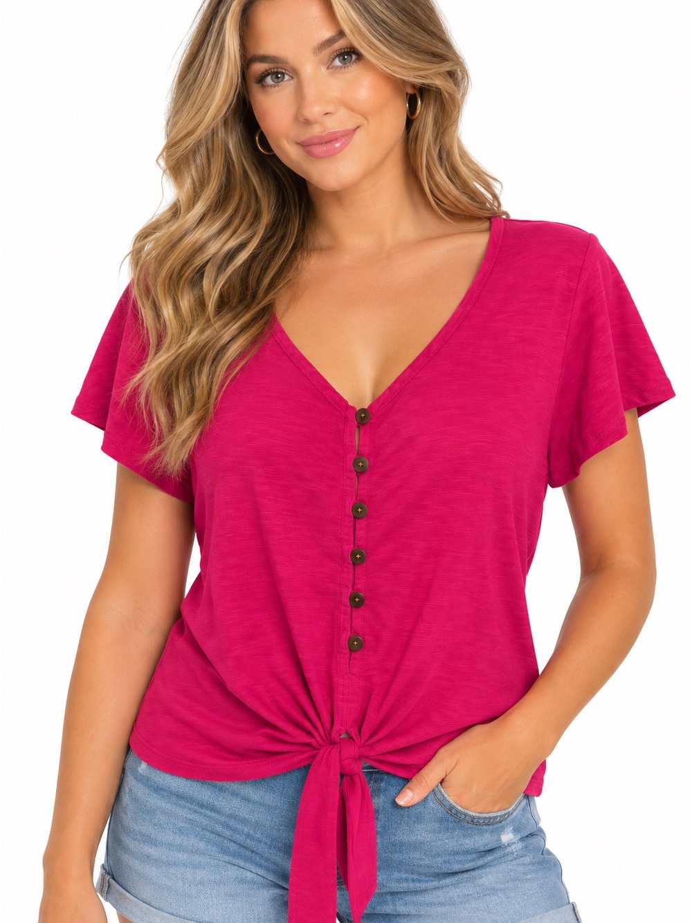 💥3/$15💥 A.N.A Hot Pink Tie-Front V-Neck Top